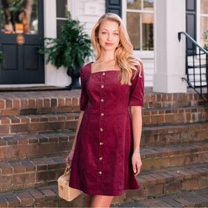 Gal Meets Glam ANTONIA Burgundy Button Front Corduroy Mini Dress size 2
